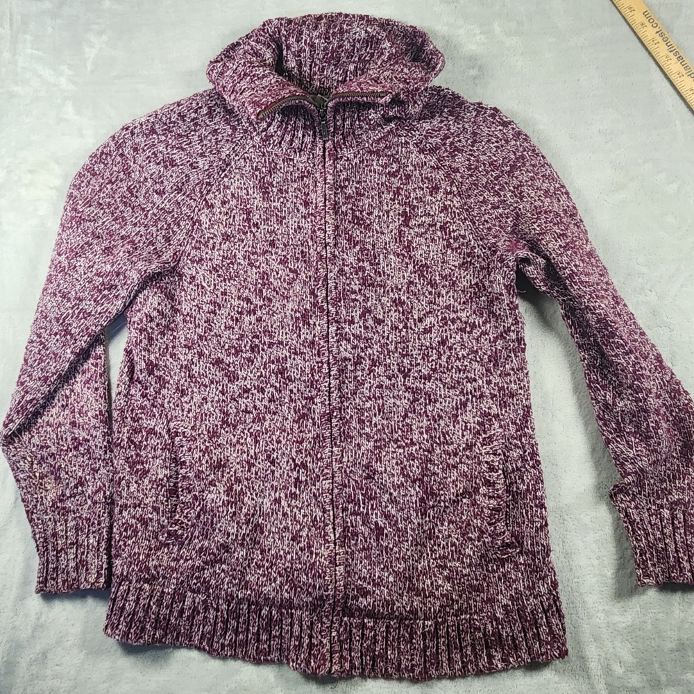 L. L. Bean Women Purple 100% Cotton Tight Knit Full Zip Breathable Sweater M